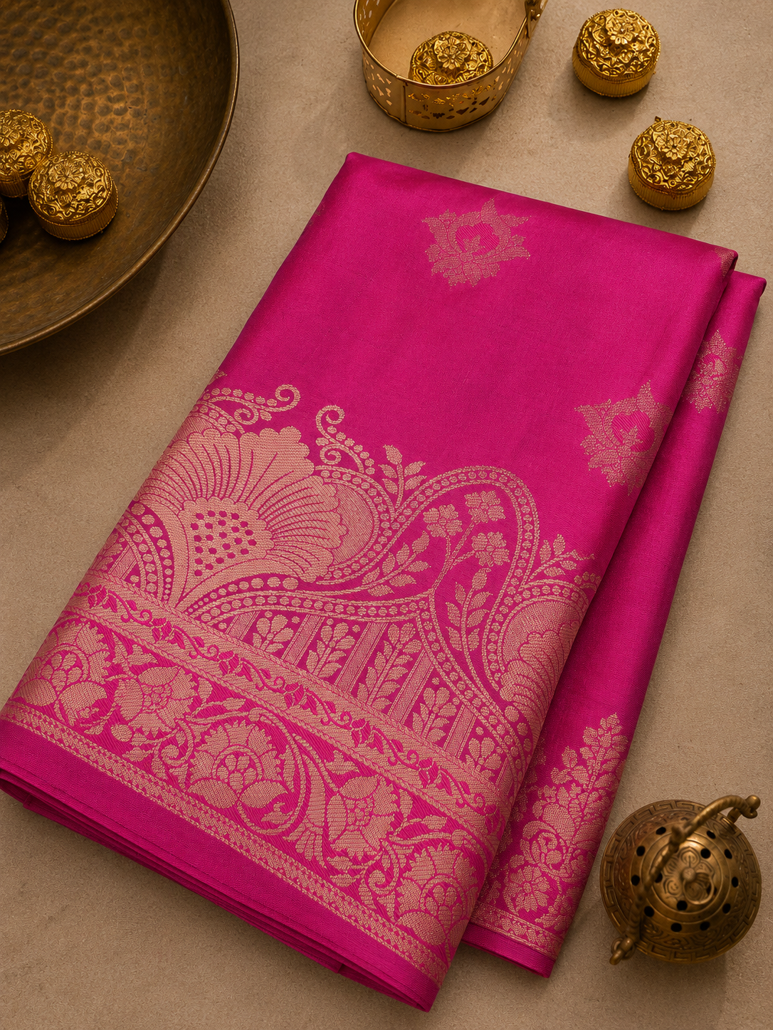 Pink Soft Silk Banarasi Saree – Traditional Motifs, Banarasi Border & Rich Pallu