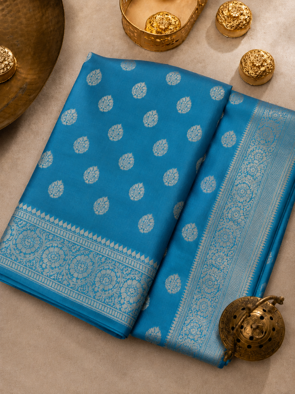 English Blue Soft Silk Banarasi Saree