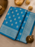 English Blue Soft Silk Banarasi Saree