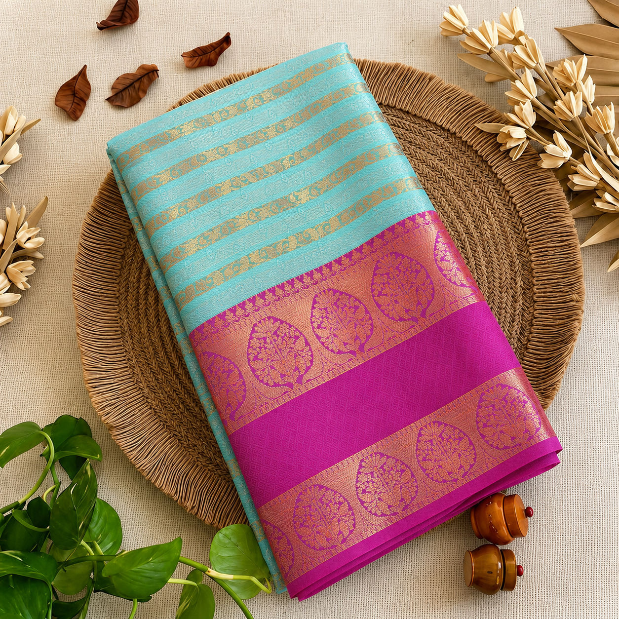 Sea Green Banarasi Soft Silk Saree