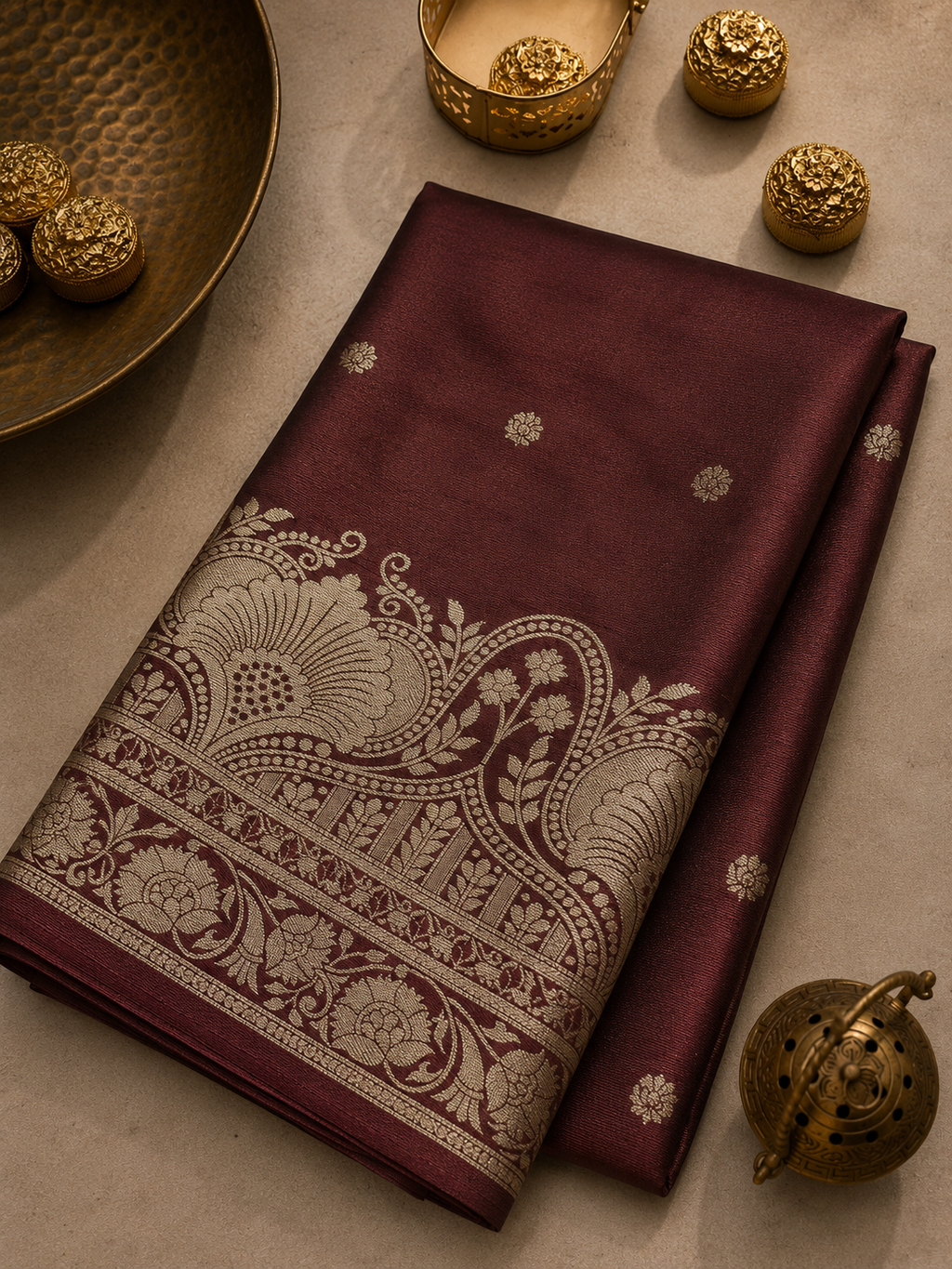 Brown Soft Silk Banarasi Saree