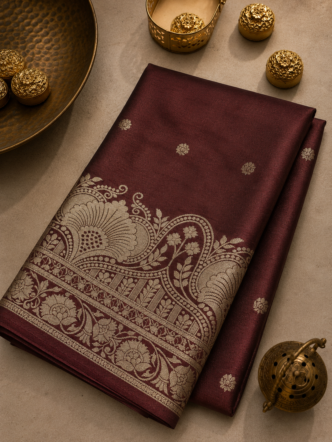 Brown Soft Silk Banarasi Saree