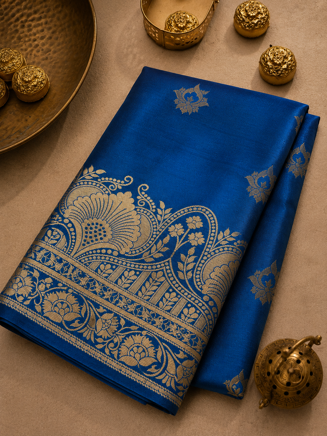 Blue Soft Silk Banarasi Saree – Traditional Motifs, Banarasi Border & Rich Pallu