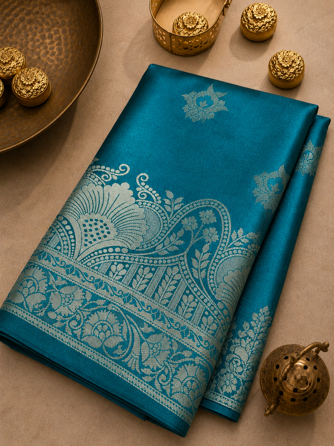 Sea Green Soft Silk Banarasi Saree – Traditional Motifs, Banarasi Border & Rich Pallu