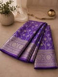 Purple Glass Check Banarasi Saree – Forest Jaal & Dual Border