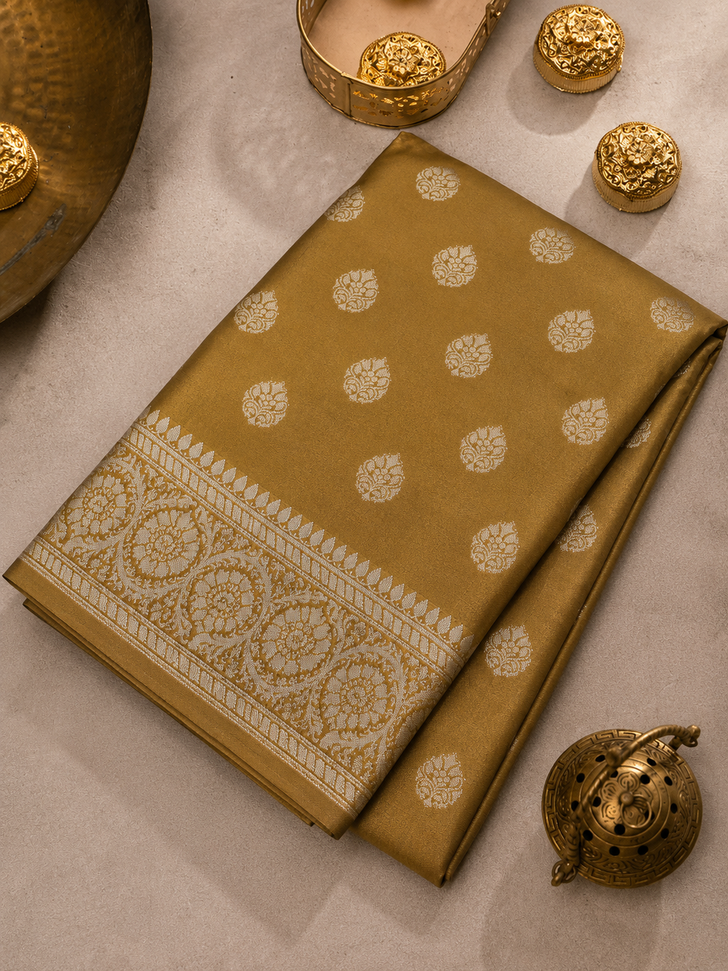 Dusty Gold Soft Silk Banarasi Saree