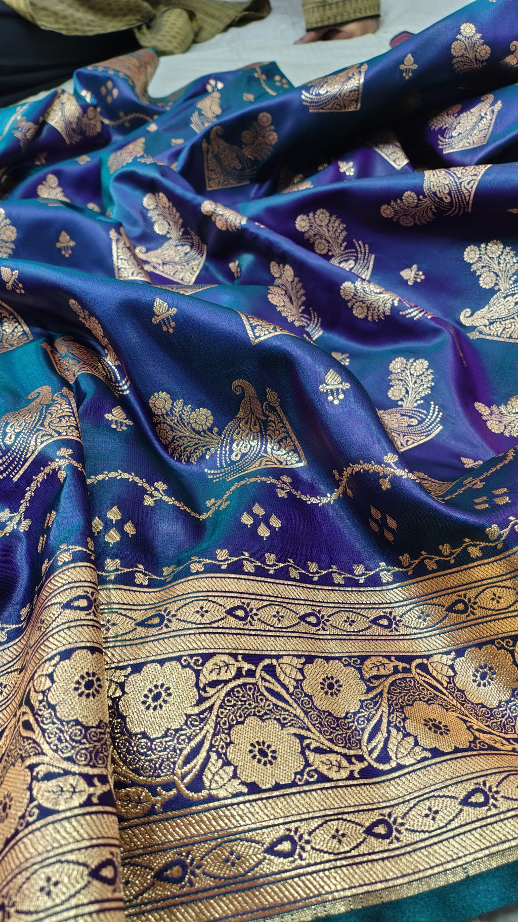 Blue Soft Satin Silk Banarasi Saree