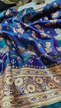 Blue Soft Satin Silk Banarasi Saree