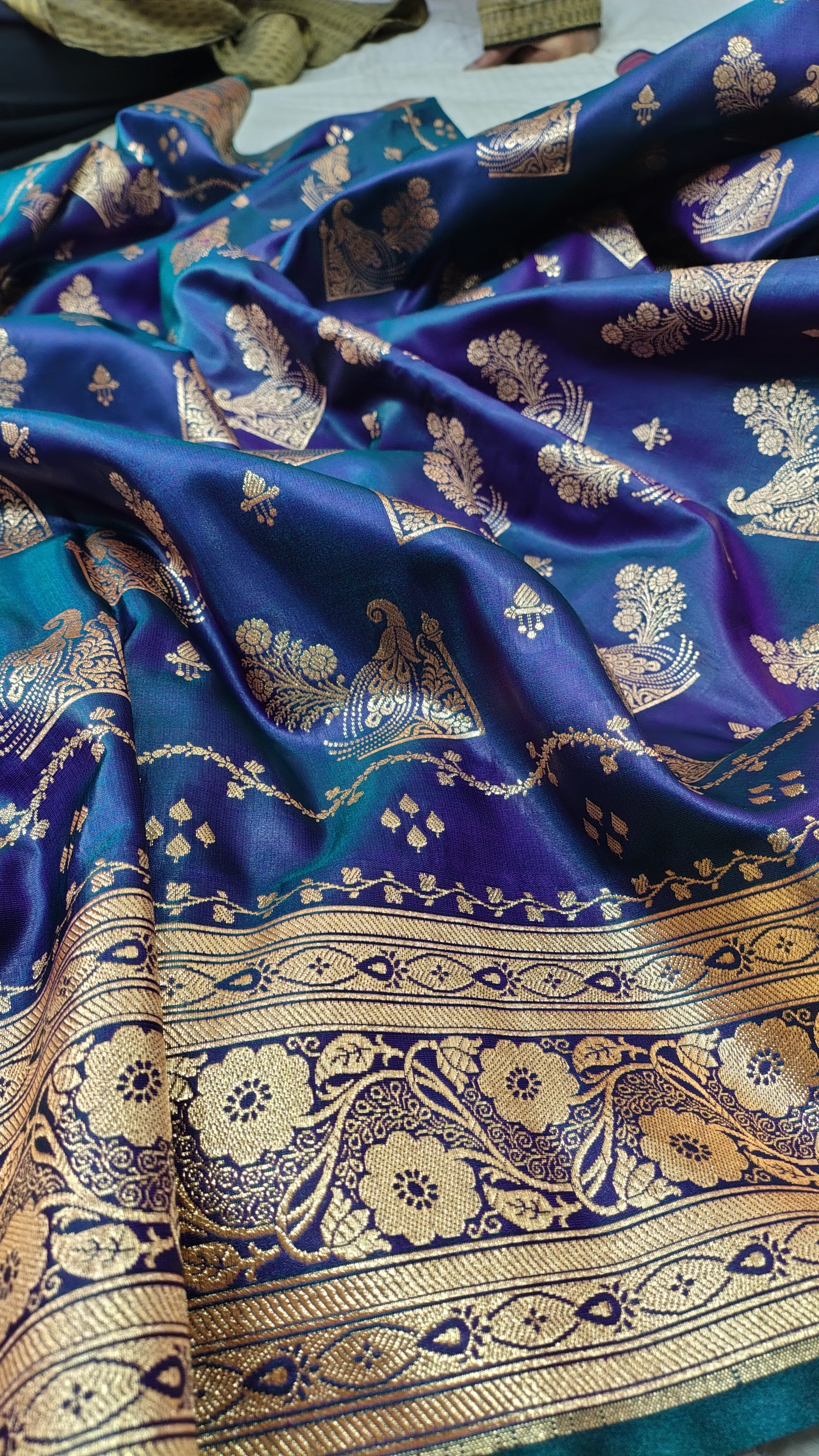 Blue Soft Satin Silk Banarasi Saree
