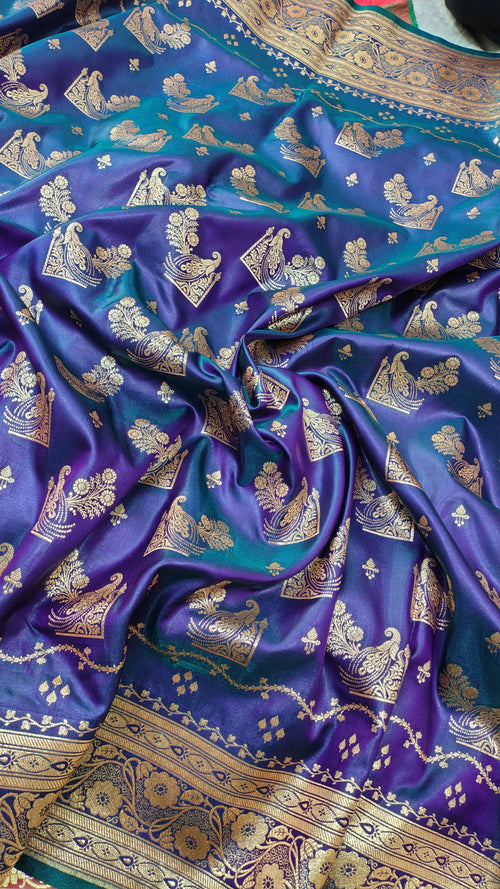 Blue Soft Satin Silk Banarasi Saree