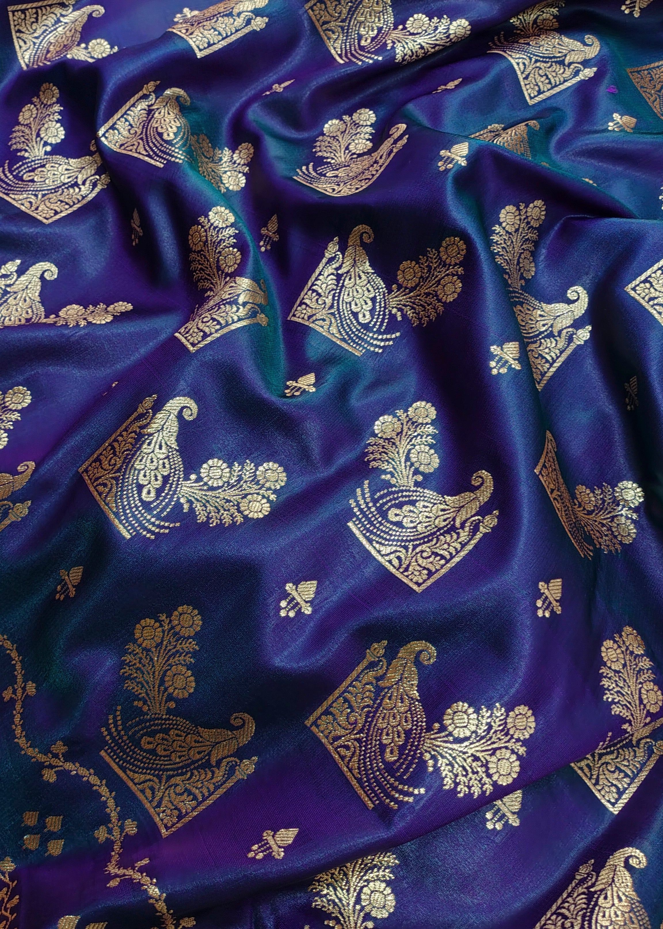 Blue Soft Satin Silk Banarasi Saree