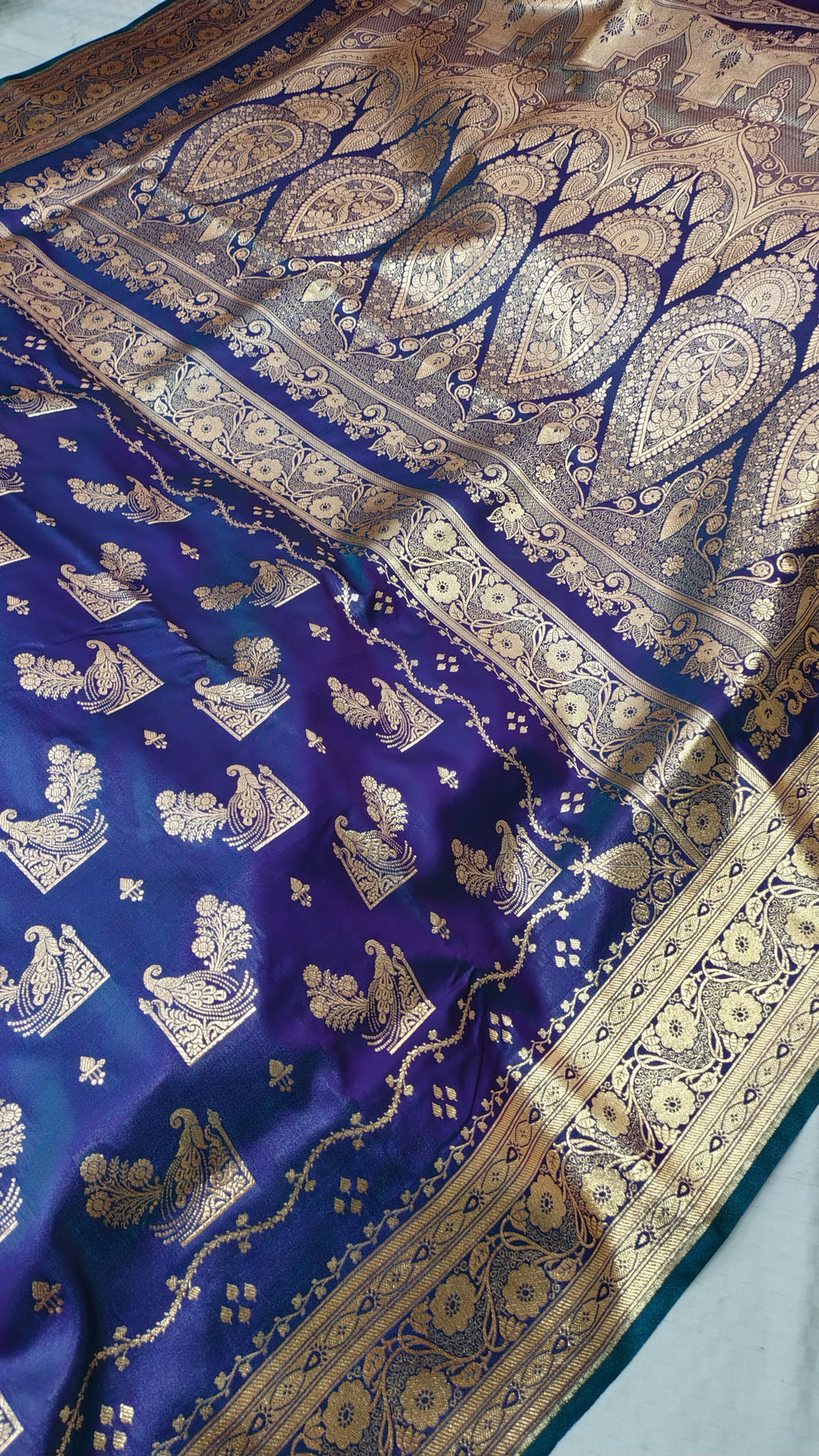 Blue Soft Satin Silk Banarasi Saree