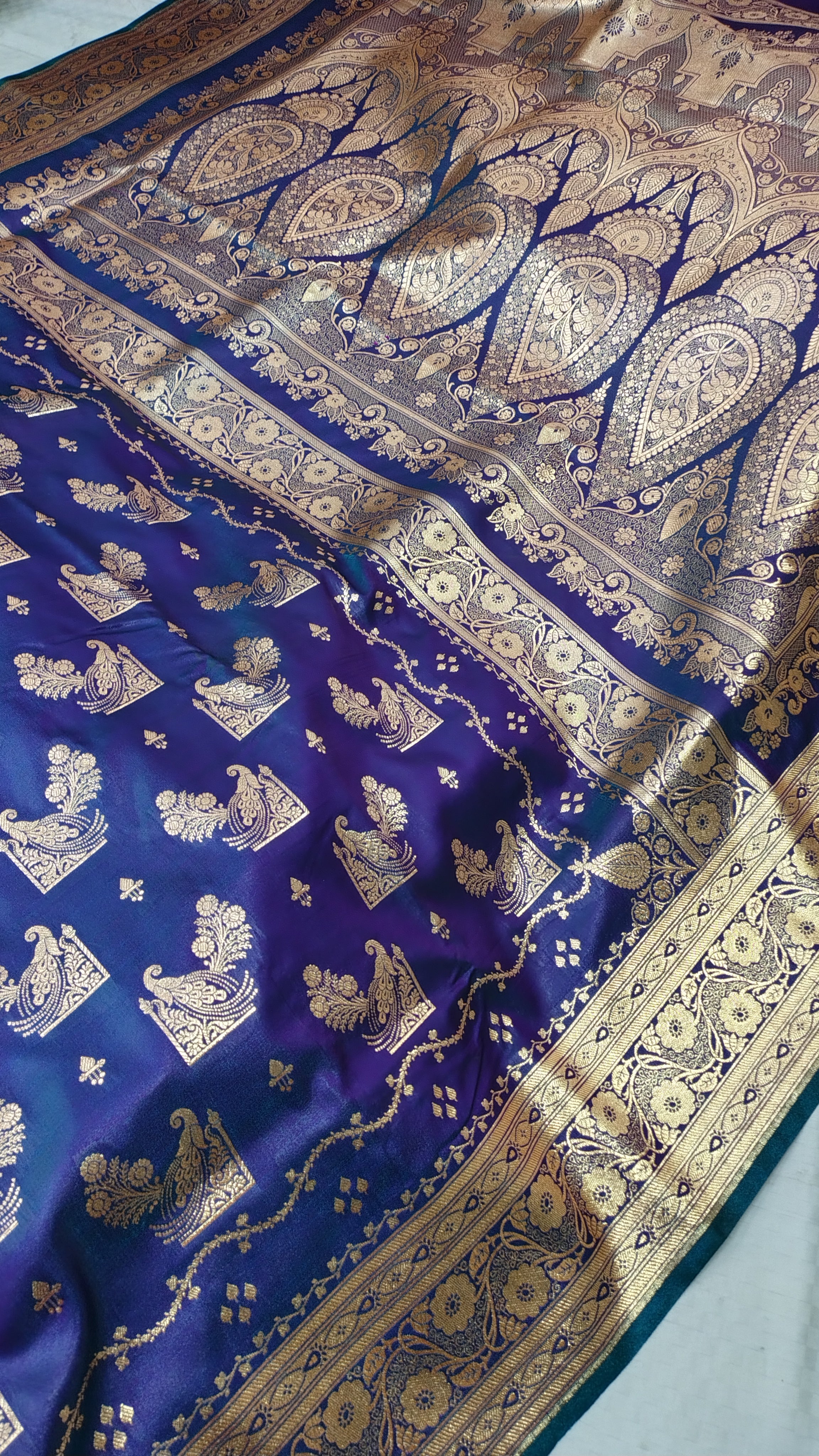 Blue Soft Satin Silk Banarasi Saree