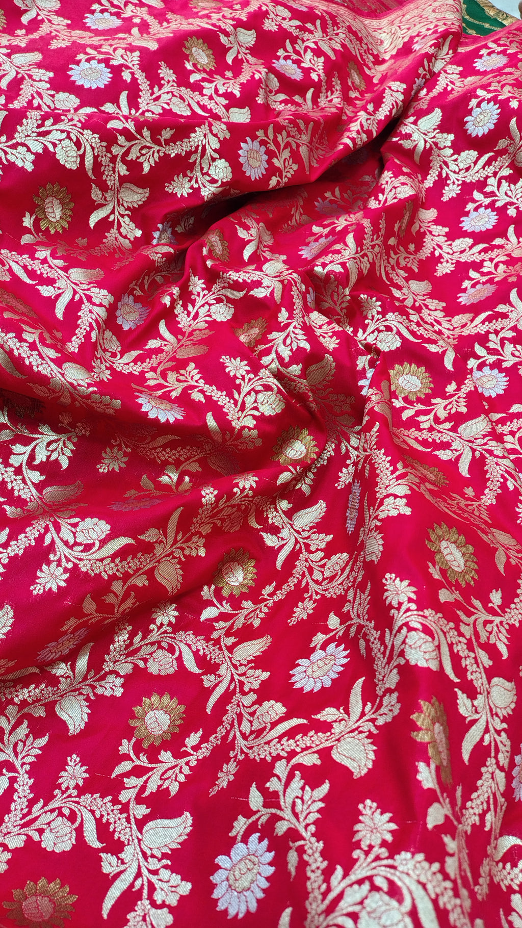 Cherry Red Rich Soft Satin Silk Banarasi Saree