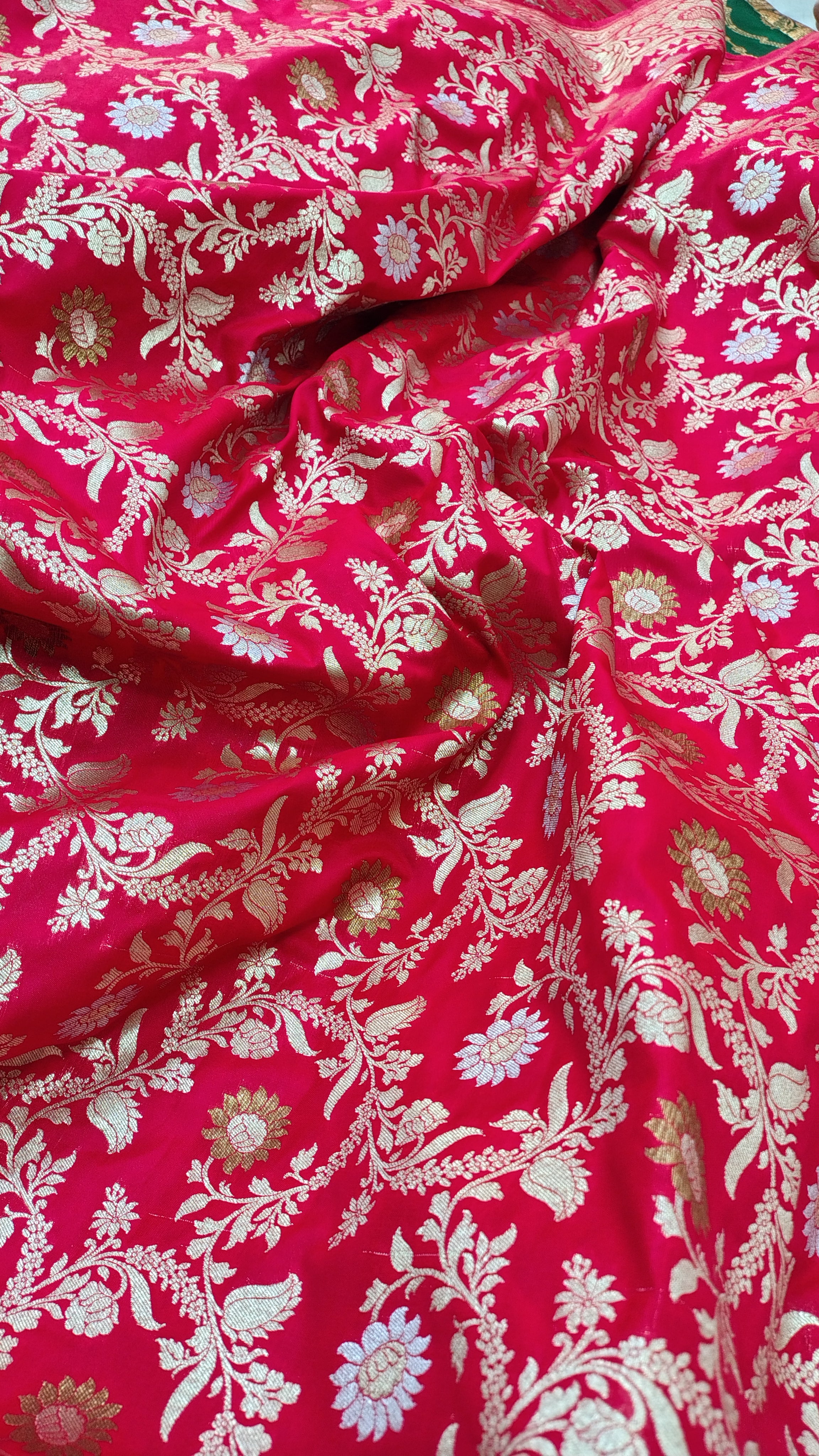 Cherry Red Rich Soft Satin Silk Banarasi Saree