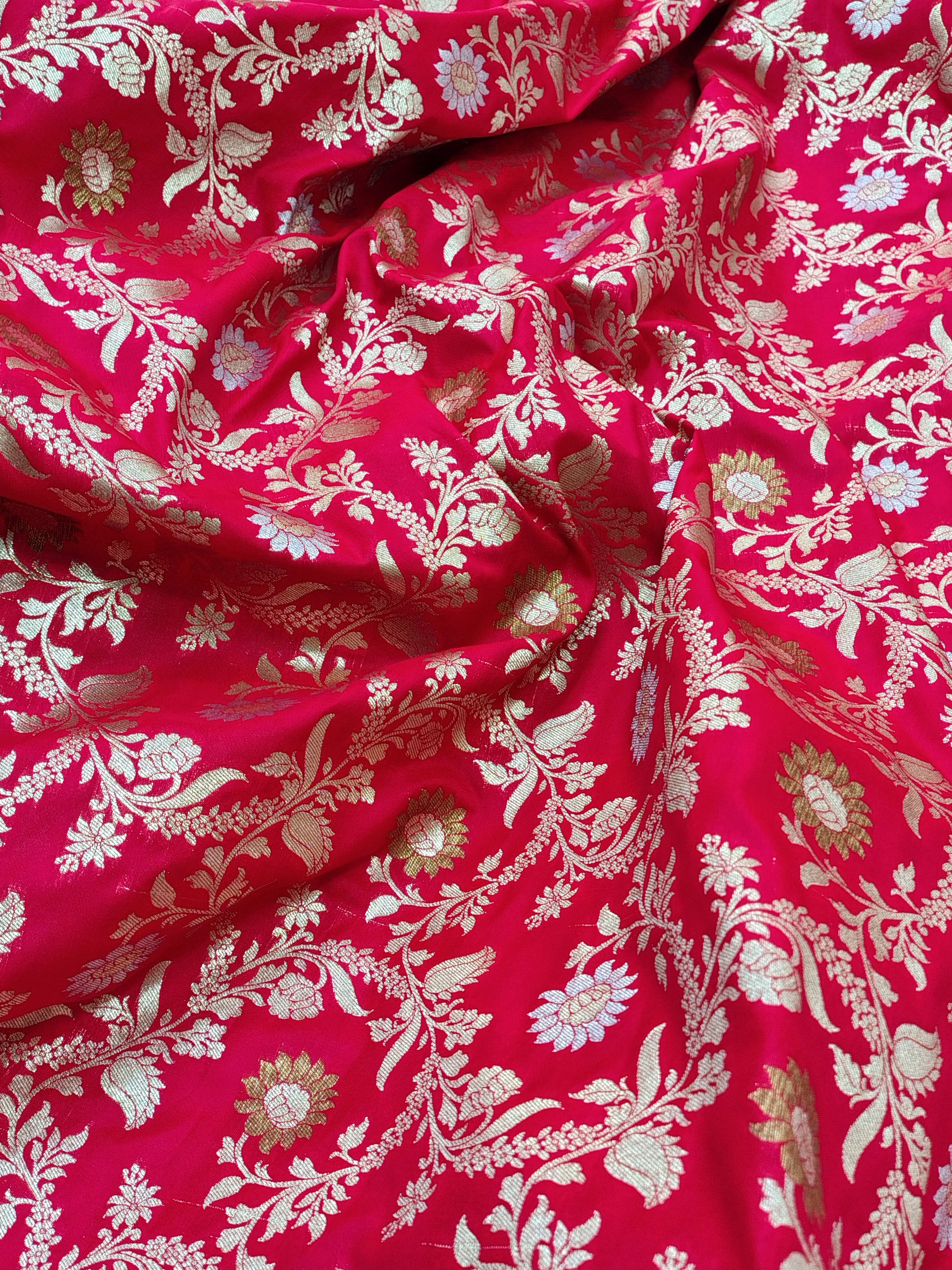 Cherry Red Rich Soft Satin Silk Banarasi Saree