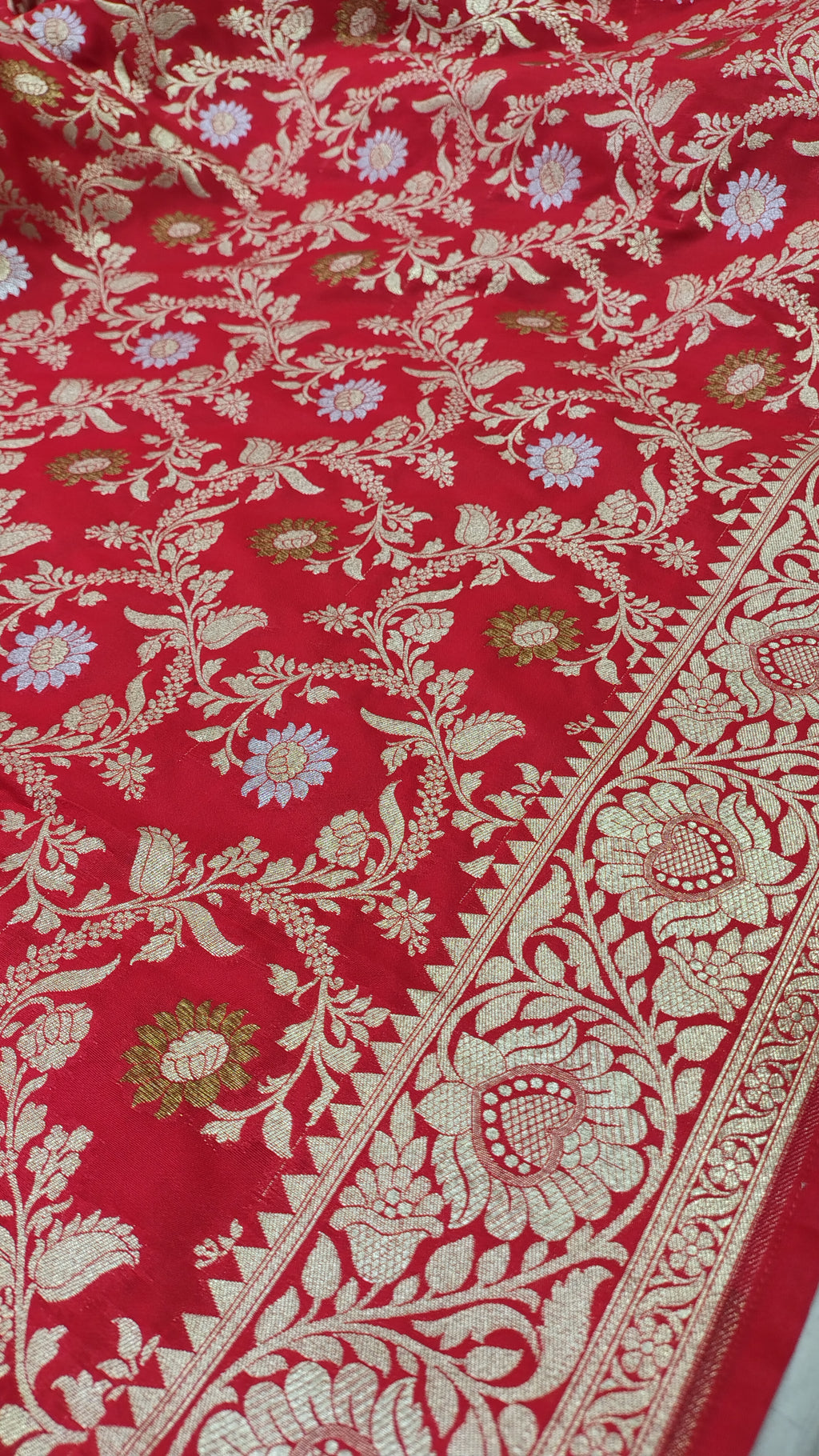 Cherry Red Rich Soft Satin Silk Banarasi Saree