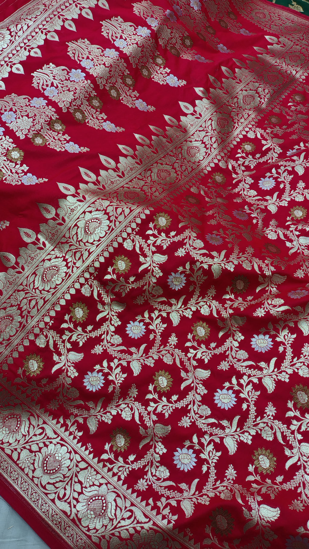 Cherry Red Rich Soft Satin Silk Banarasi Saree