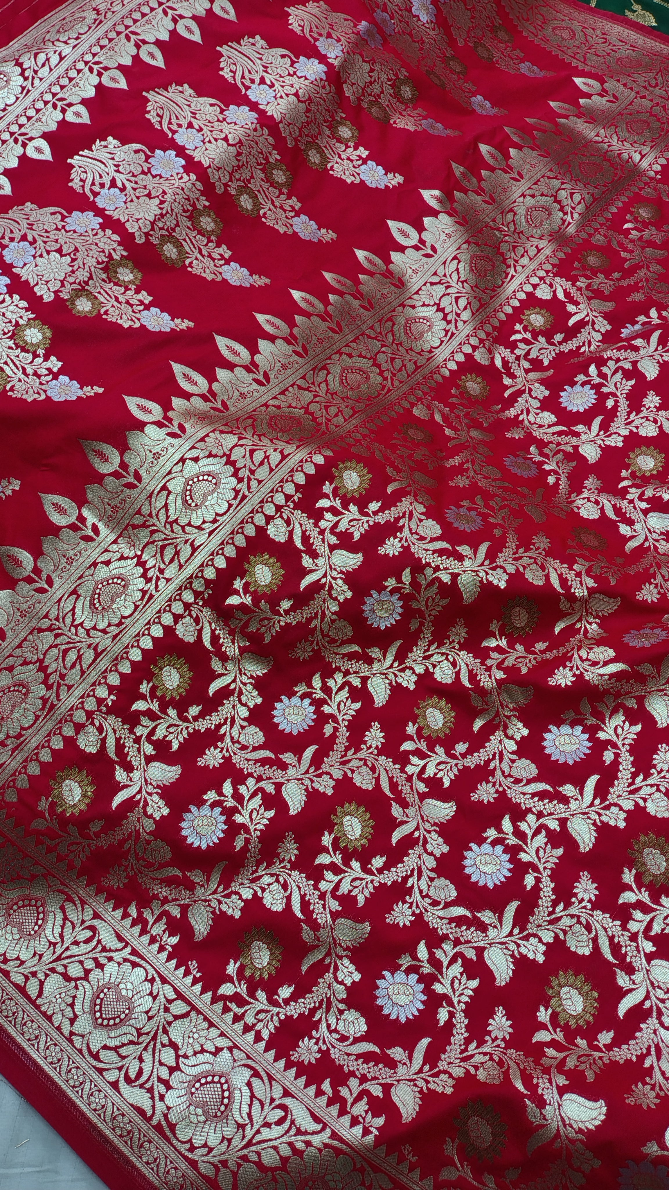 Cherry Red Rich Soft Satin Silk Banarasi Saree