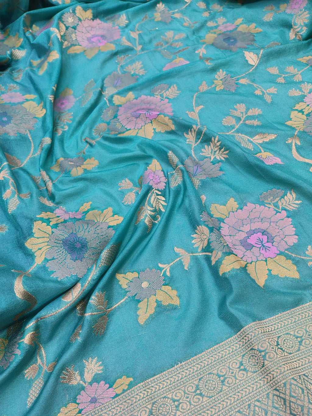 Blue Pashmina Banarasi Chiffon Saree