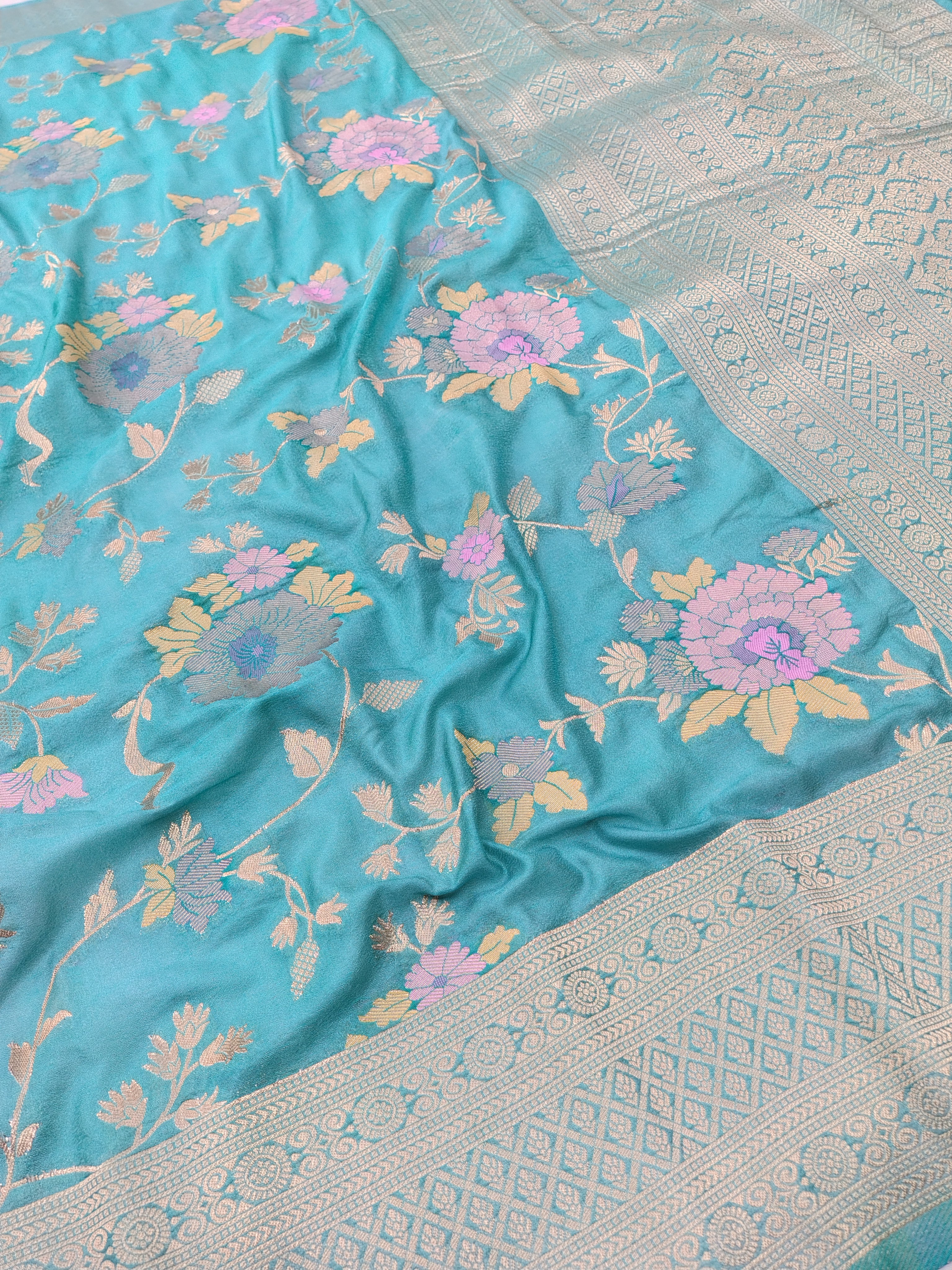 Blue Pashmina Banarasi Chiffon Saree