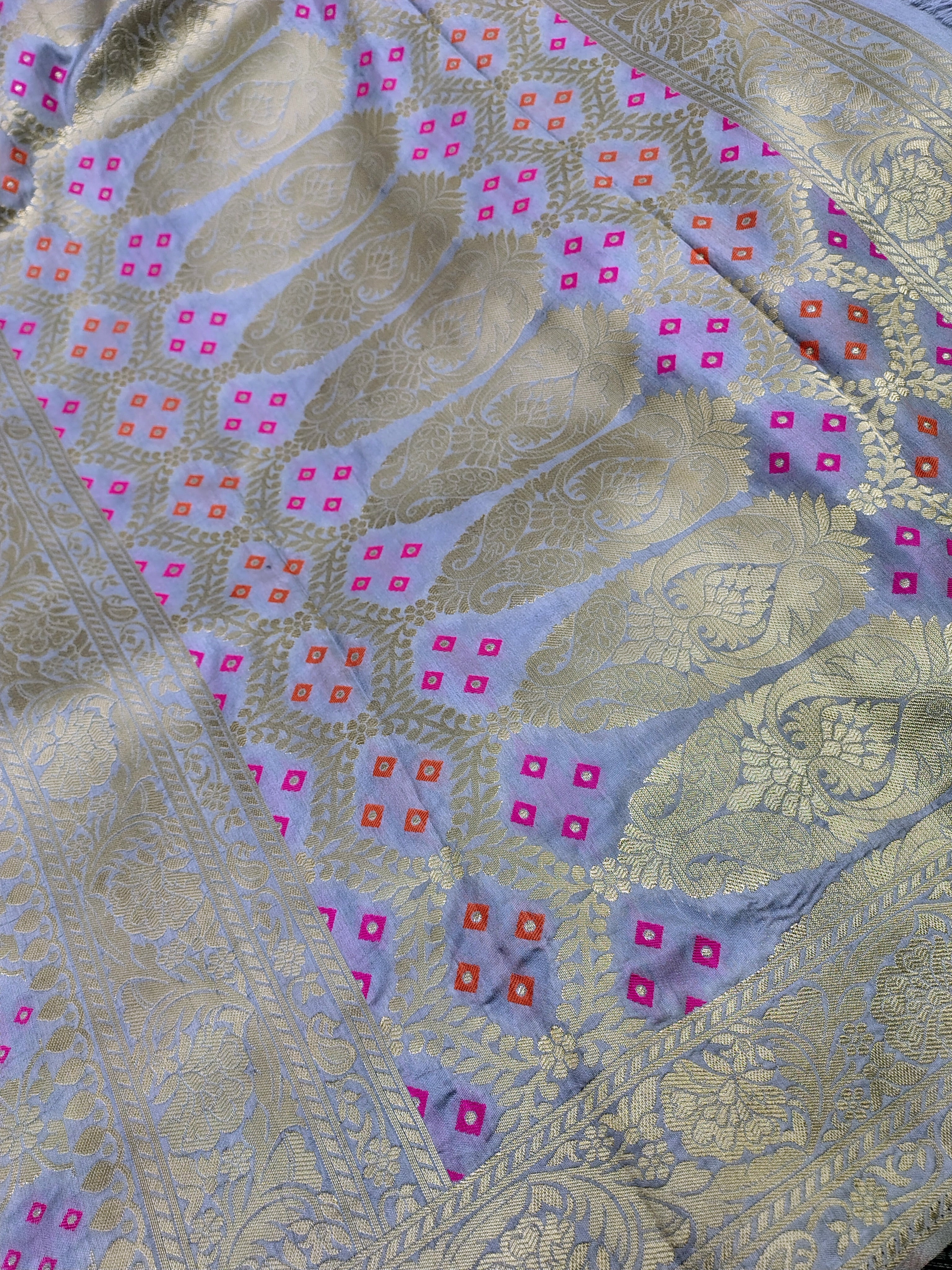 Dove Grey Banarasi Soft Silk Saree