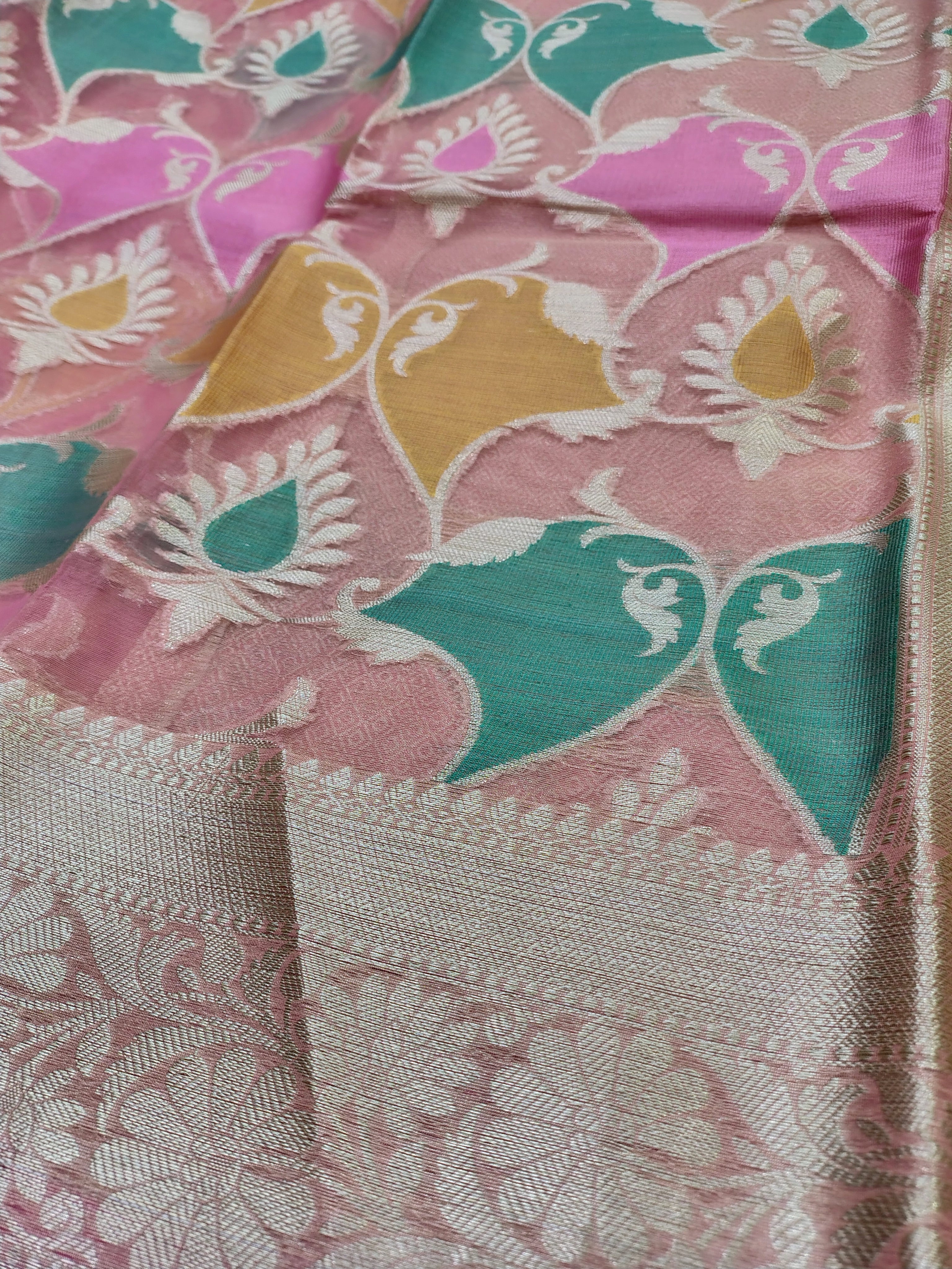 Pink Organza Banarasi Saree – Rangkaat Tilfi Jaal