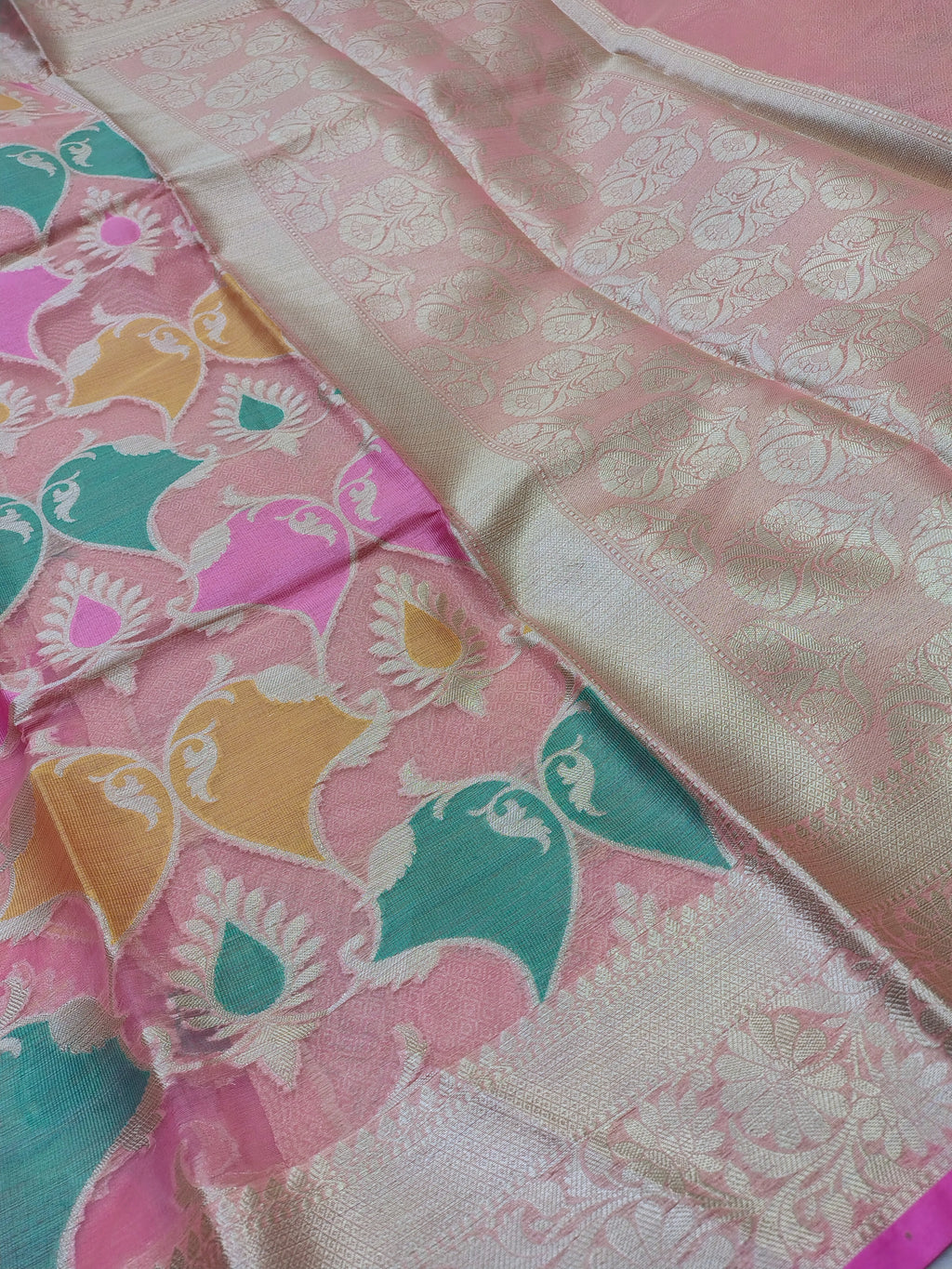 Pink Organza Banarasi Saree – Rangkaat Tilfi Jaal