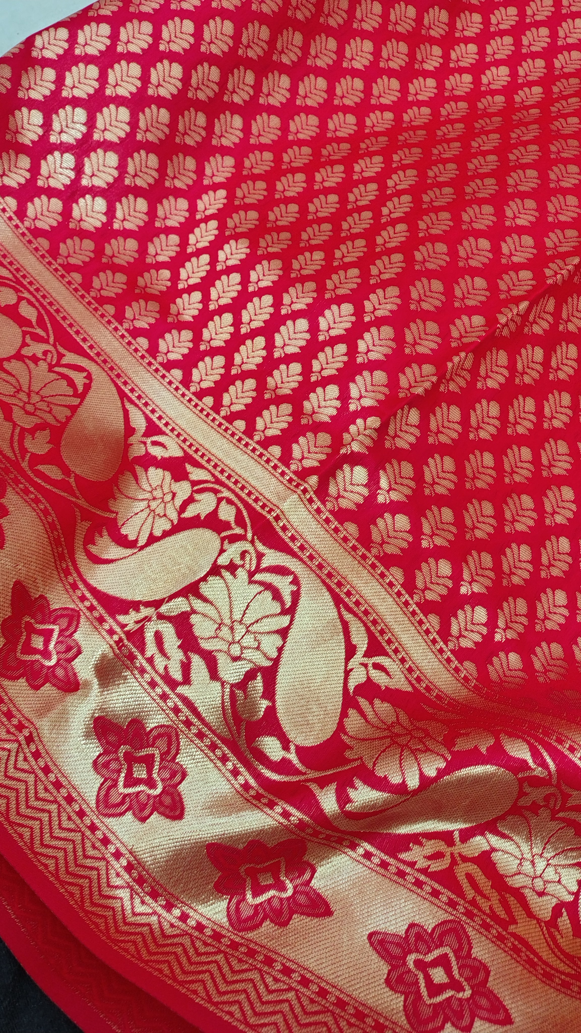 Red Banarasi Soft Silk Saree with Traditional Zari Motifs