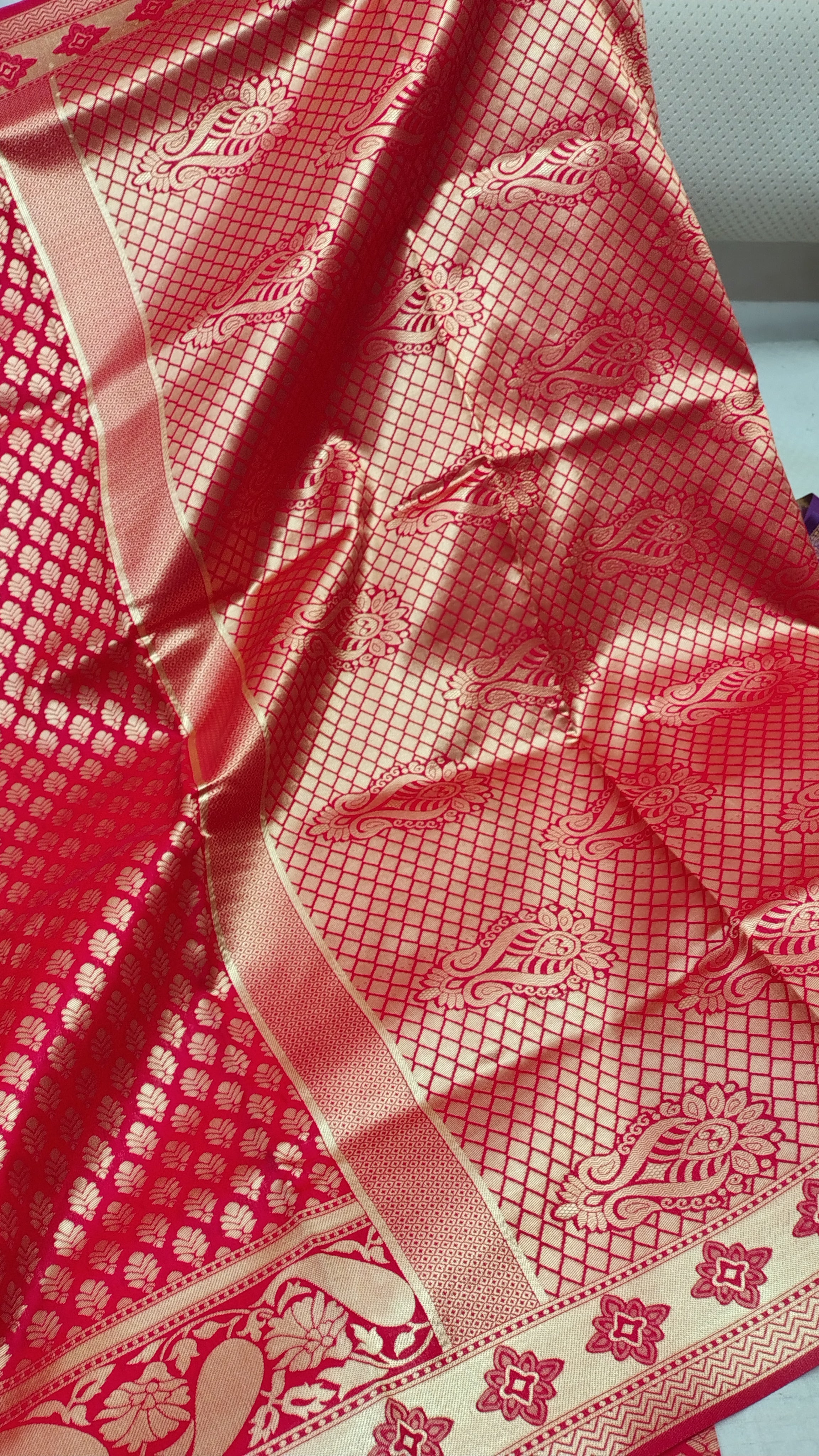 Red Banarasi Soft Silk Saree with Traditional Zari Motifs