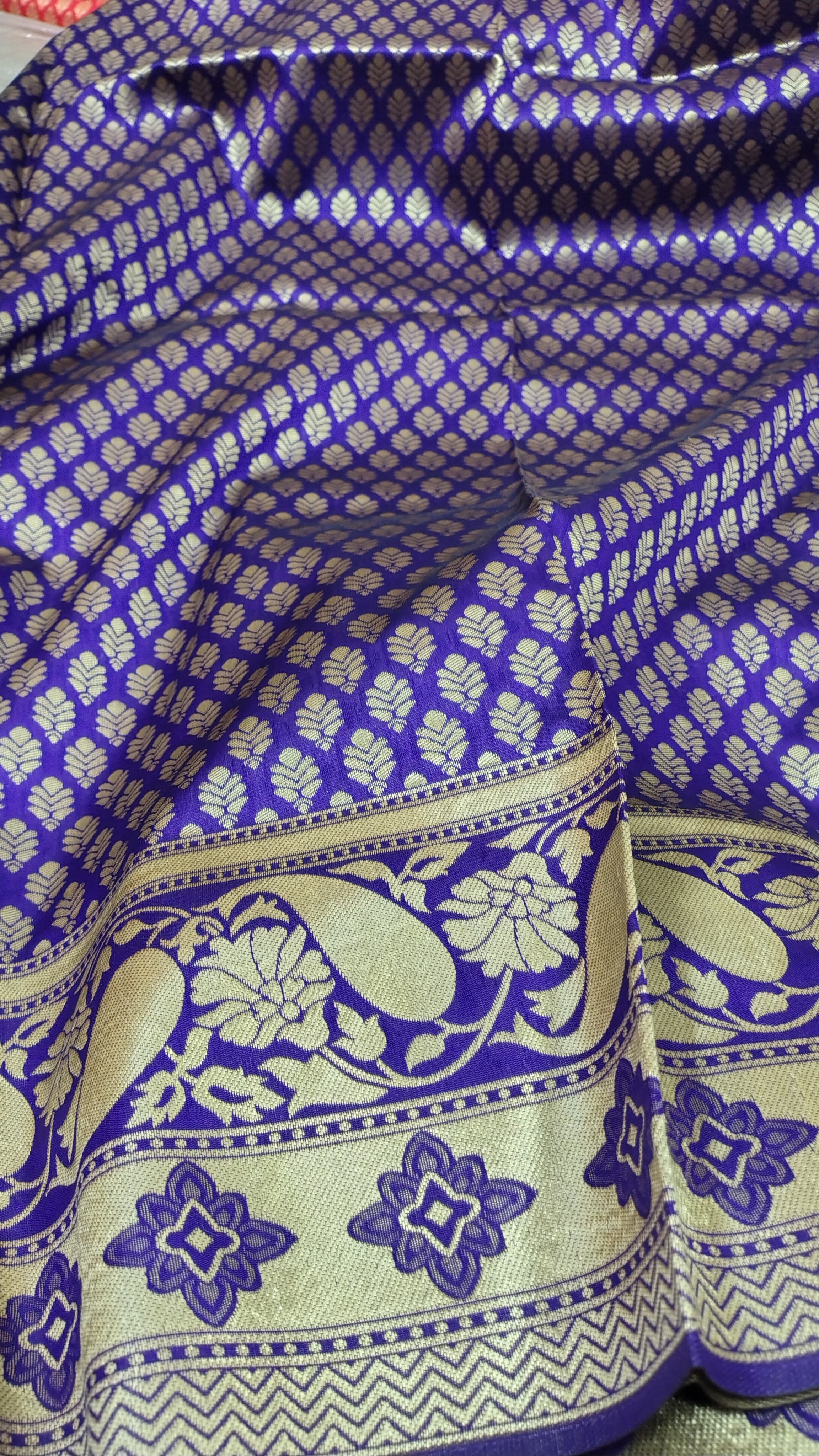 Violet Banarasi Soft Art Silk Saree | All-Over Traditional Zari Motifs with Rich Pallu & Designer Border