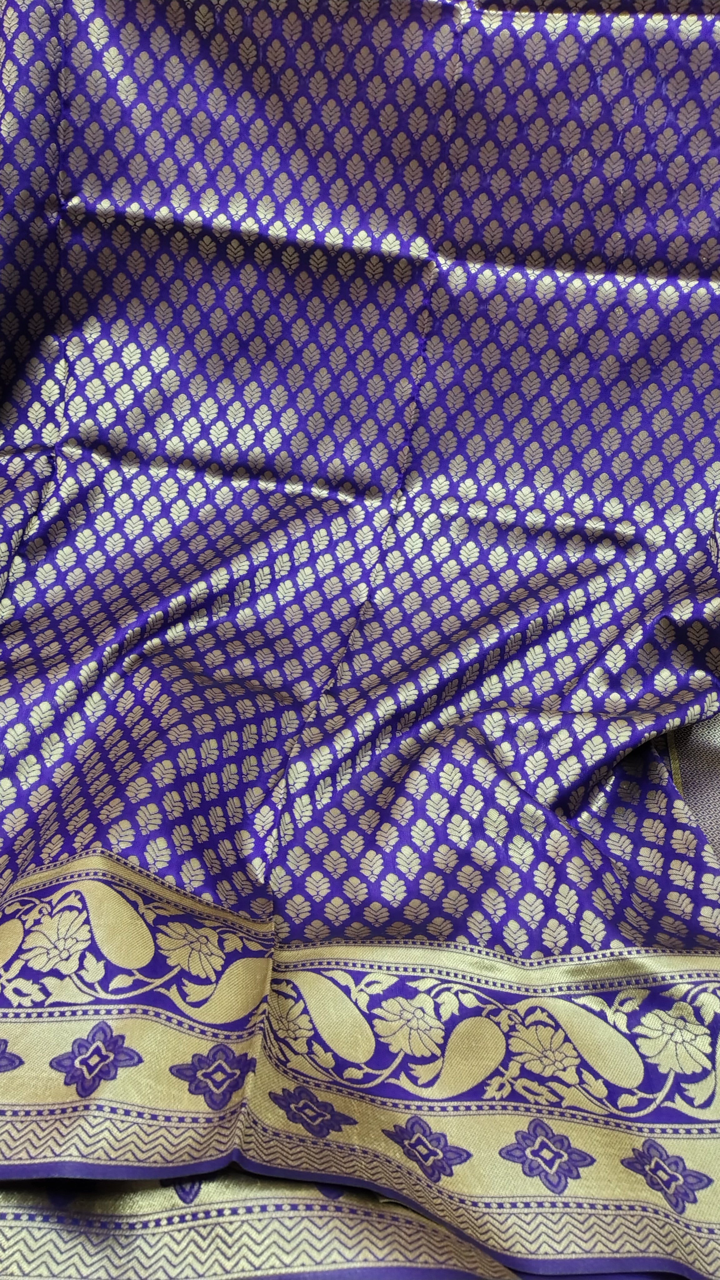 Violet Banarasi Soft Art Silk Saree | All-Over Traditional Zari Motifs with Rich Pallu & Designer Border