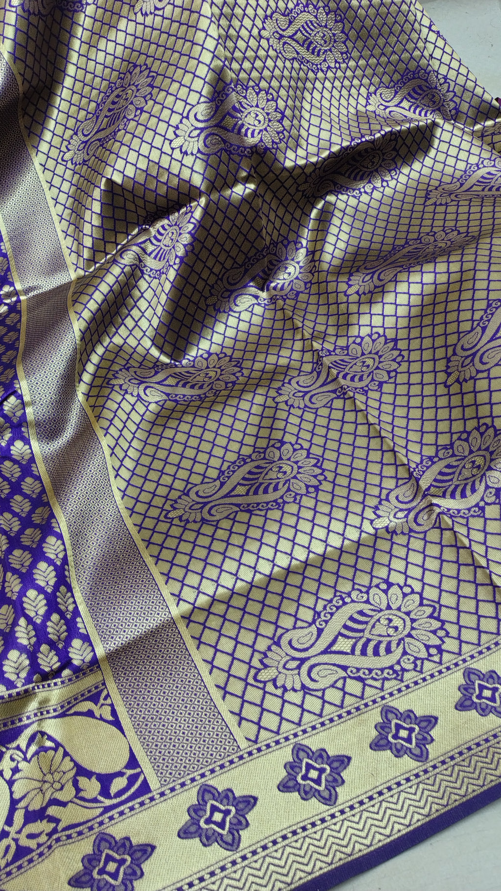 Violet Banarasi Soft Art Silk Saree | All-Over Traditional Zari Motifs with Rich Pallu & Designer Border