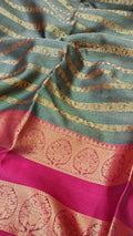 Olive Green Banarasi Soft Silk Saree