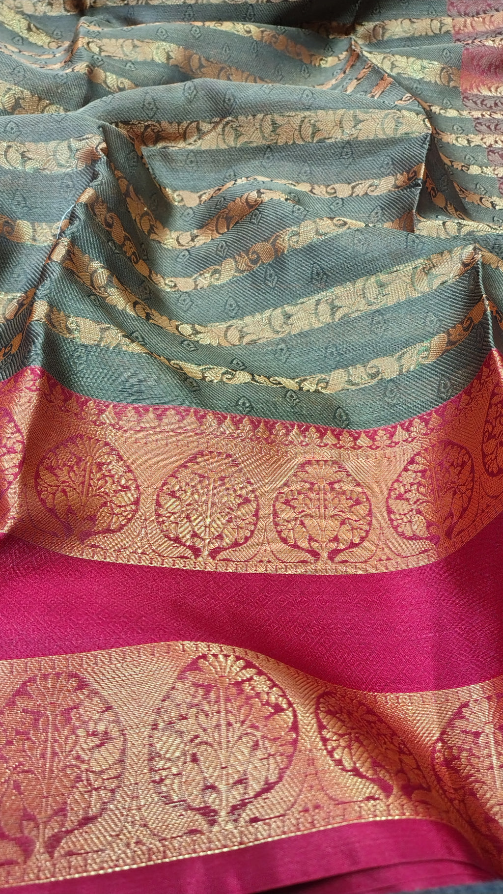 Olive Green Banarasi Soft Silk Saree