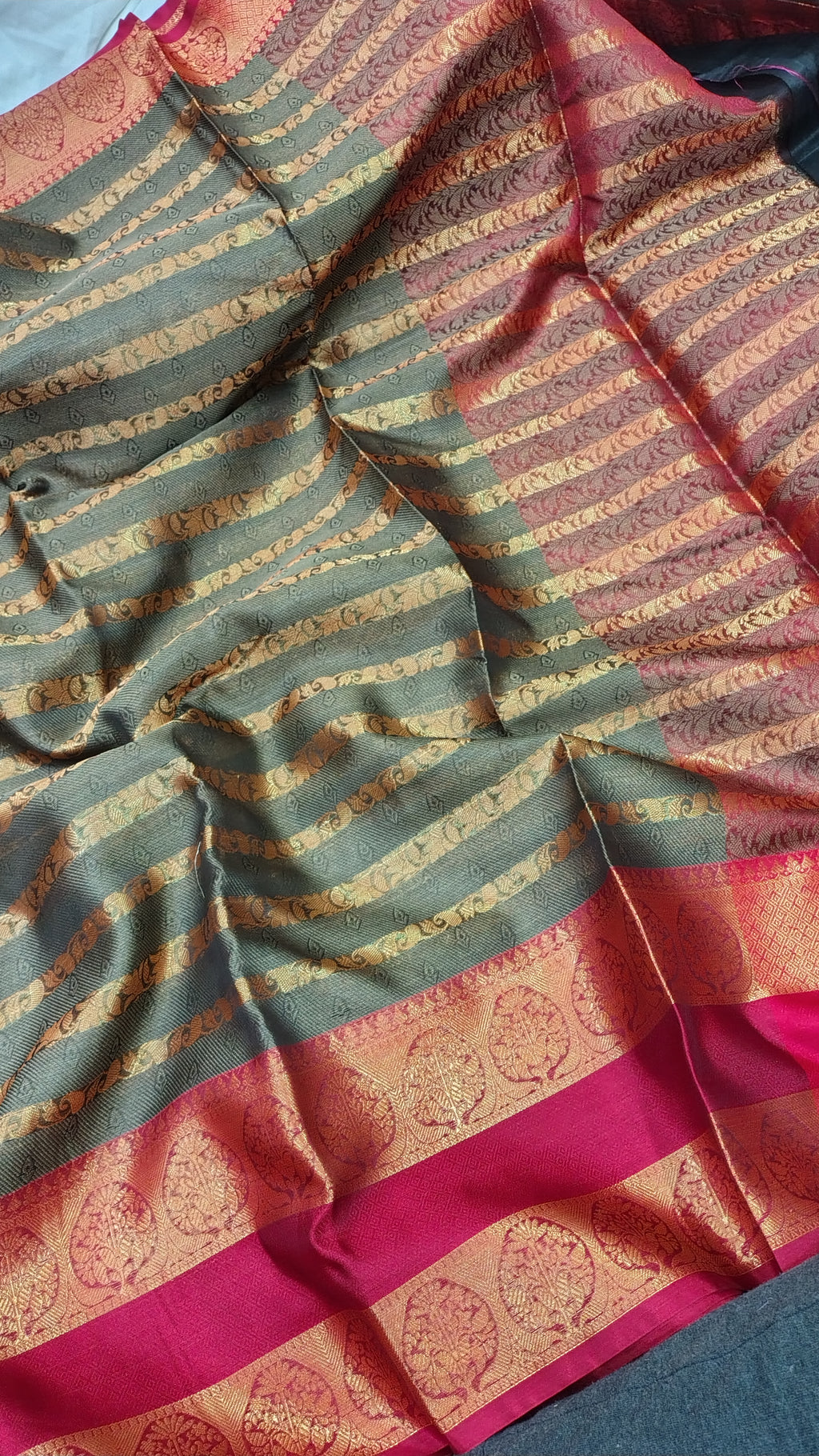 Olive Green Banarasi Soft Silk Saree