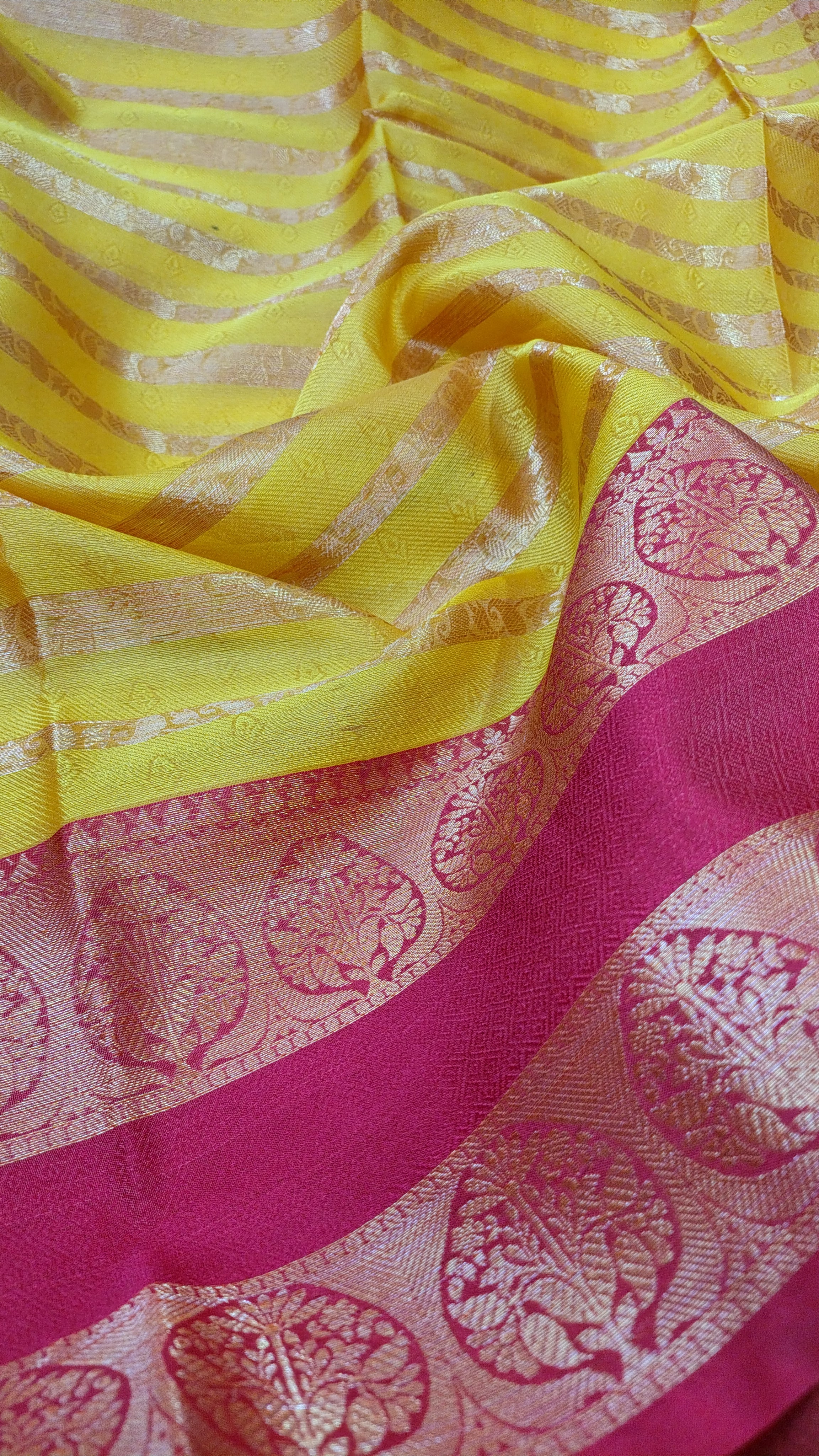 Yellow Banarasi Soft Silk Saree