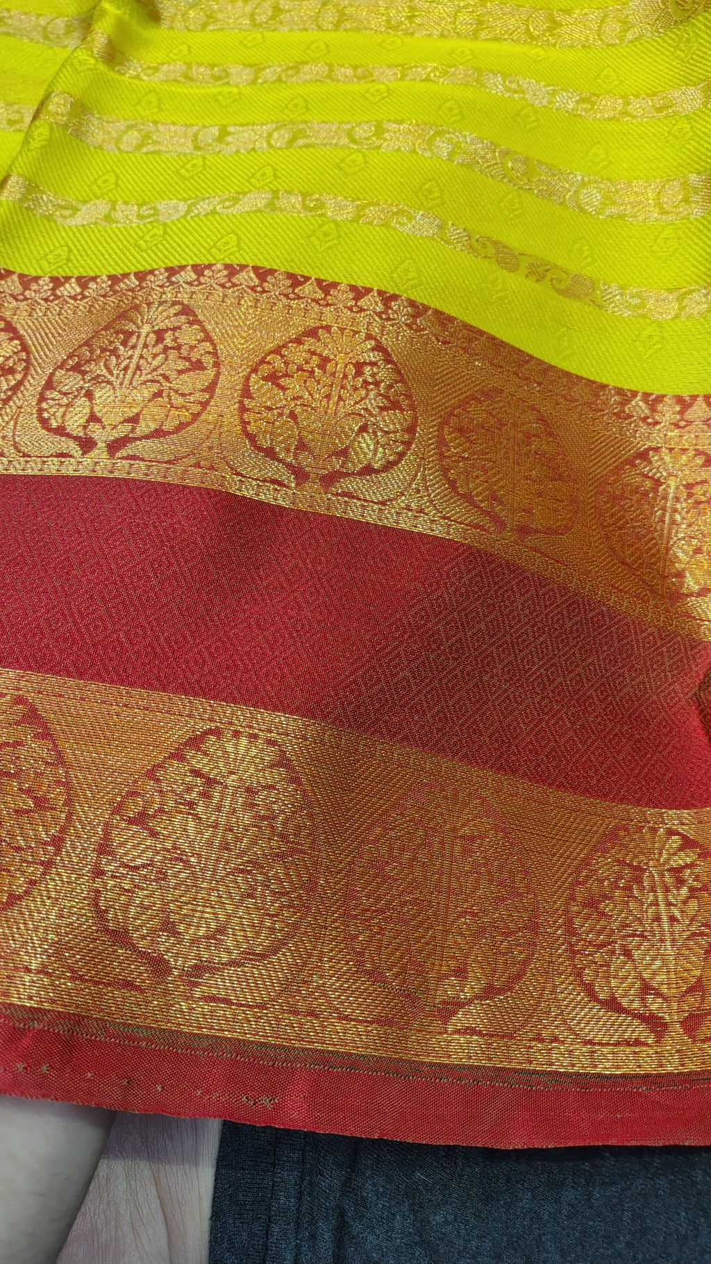 Parrot Green Banarasi Soft Silk Saree | Unique Striped Design with Fancy Contrast Border & Rich Pallu