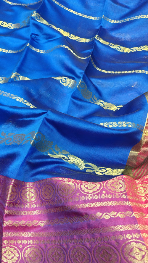 Royal Blue Banarasi Soft Art Silk Saree with Linear Weave