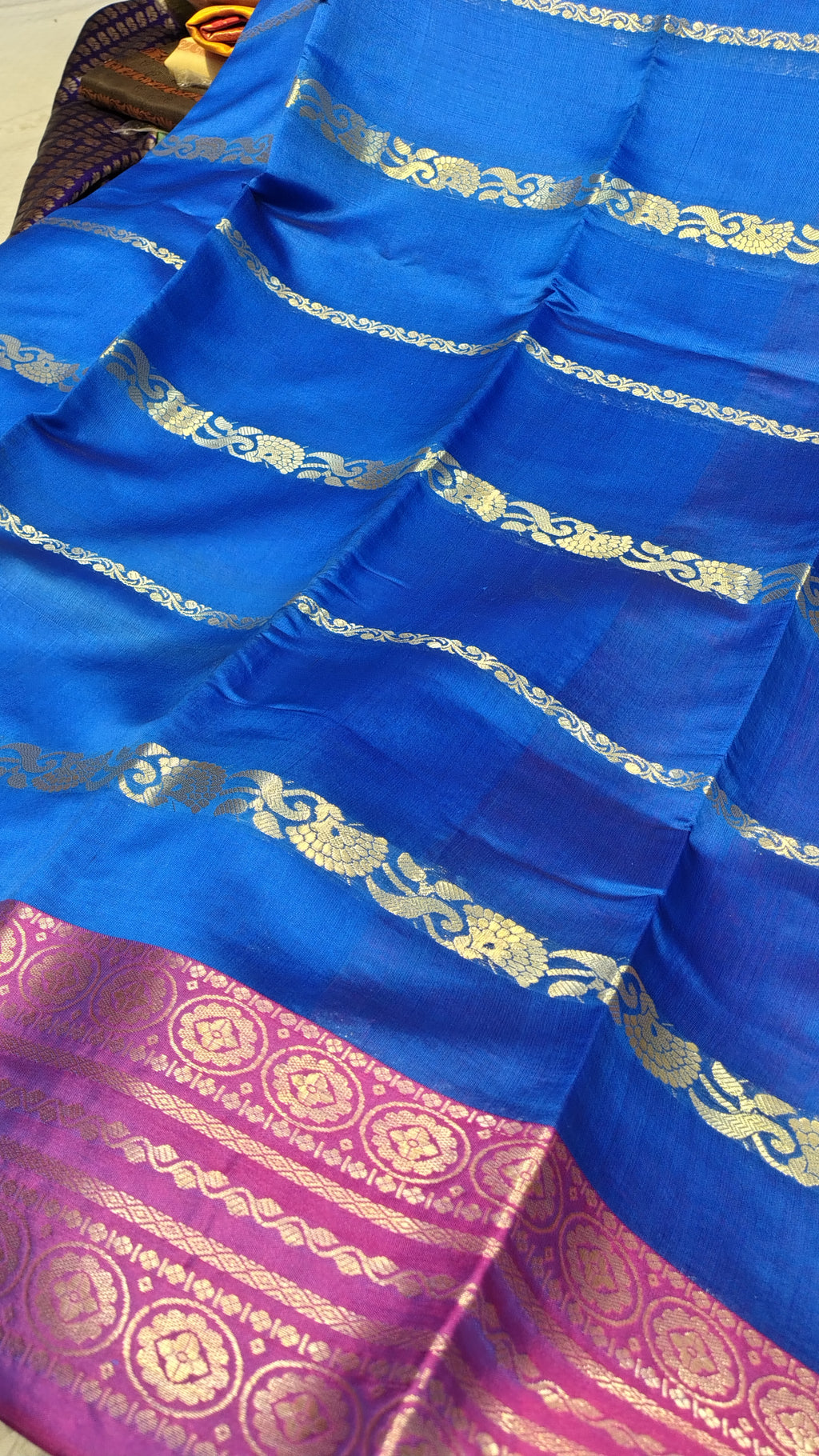 Royal Blue Banarasi Soft Art Silk Saree with Linear Weave