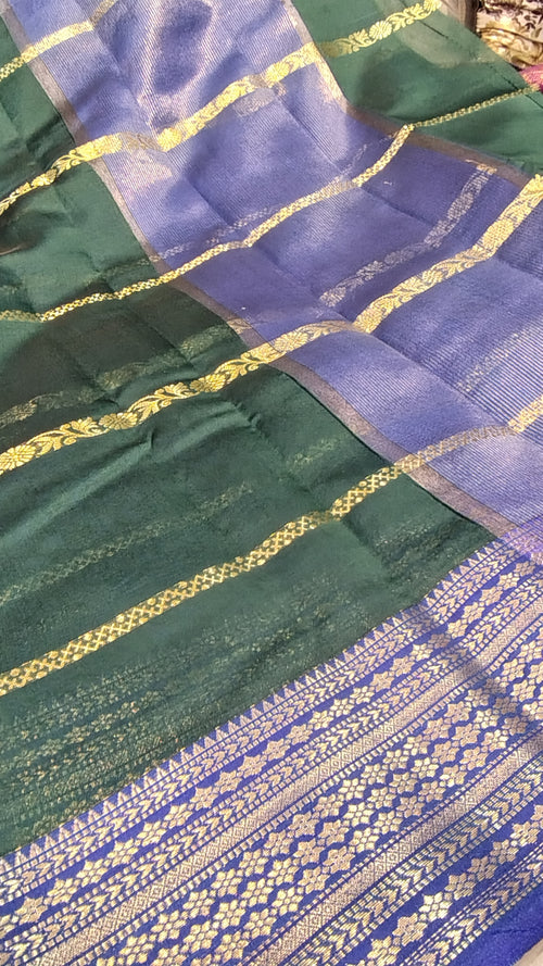 Green Linear Banarasi Soft Art Silk Saree