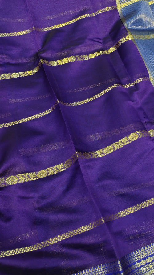 Purple Banarasi Soft Art Silk Saree with Linear Weave