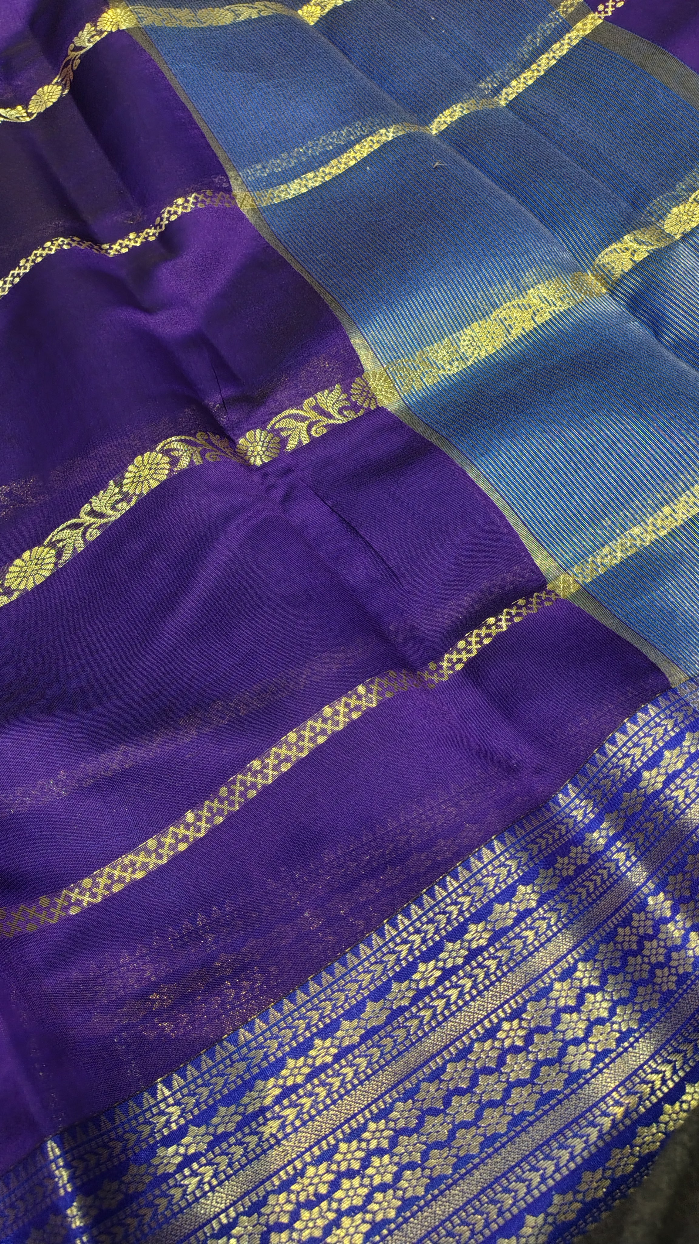 Purple Banarasi Soft Art Silk Saree with Linear Weave