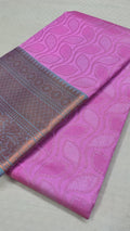 Pink Banarasi Saree – Leaf Tanchoi Weave with Triple Border