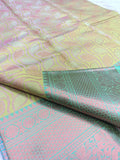 Parrot Green Banarasi Saree –  Leaf Tanchoi Weave with Triple Border
