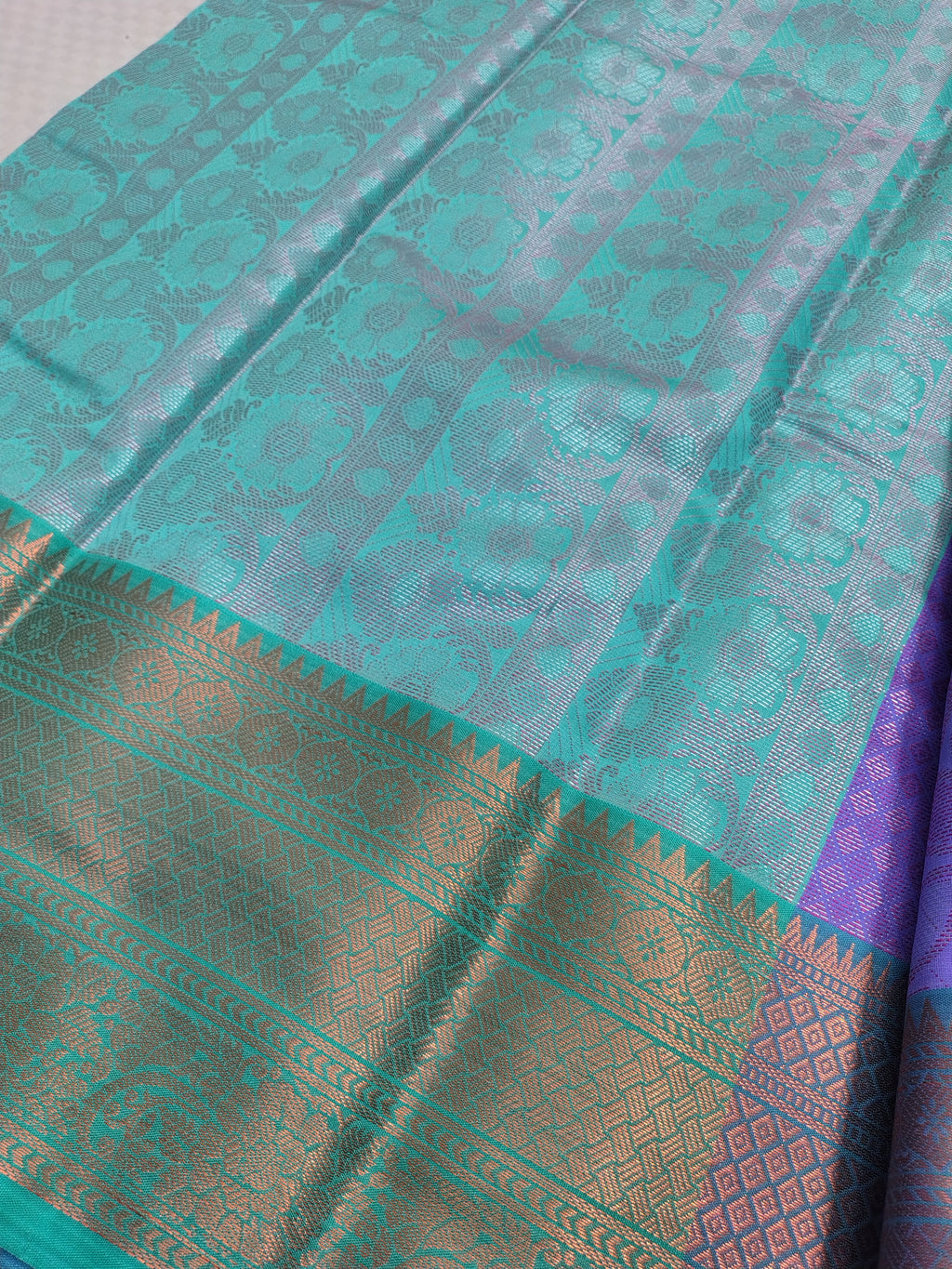 Purple Fancy Banarasi Saree – Leaf Tanchoi Weave with Triple Border