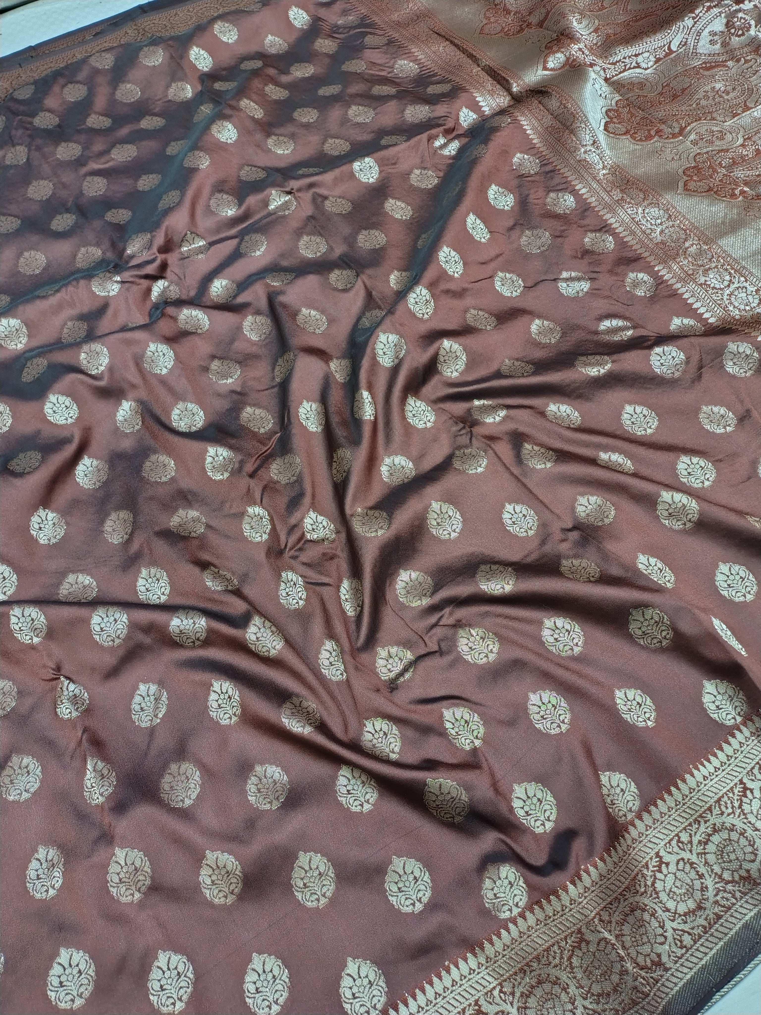 Soft Silk English Brown Banarasi Saree