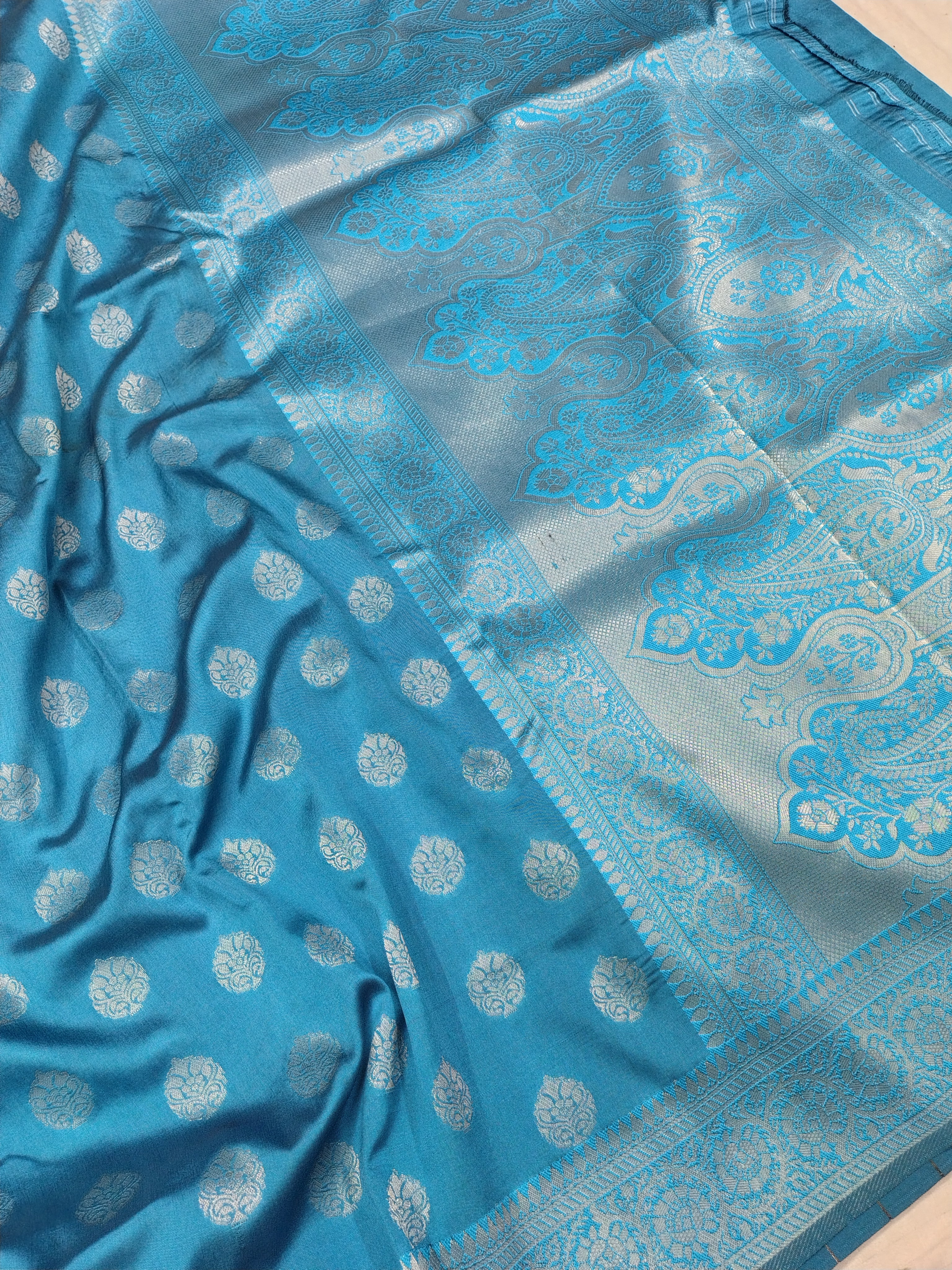 English Blue Soft Silk Banarasi Saree