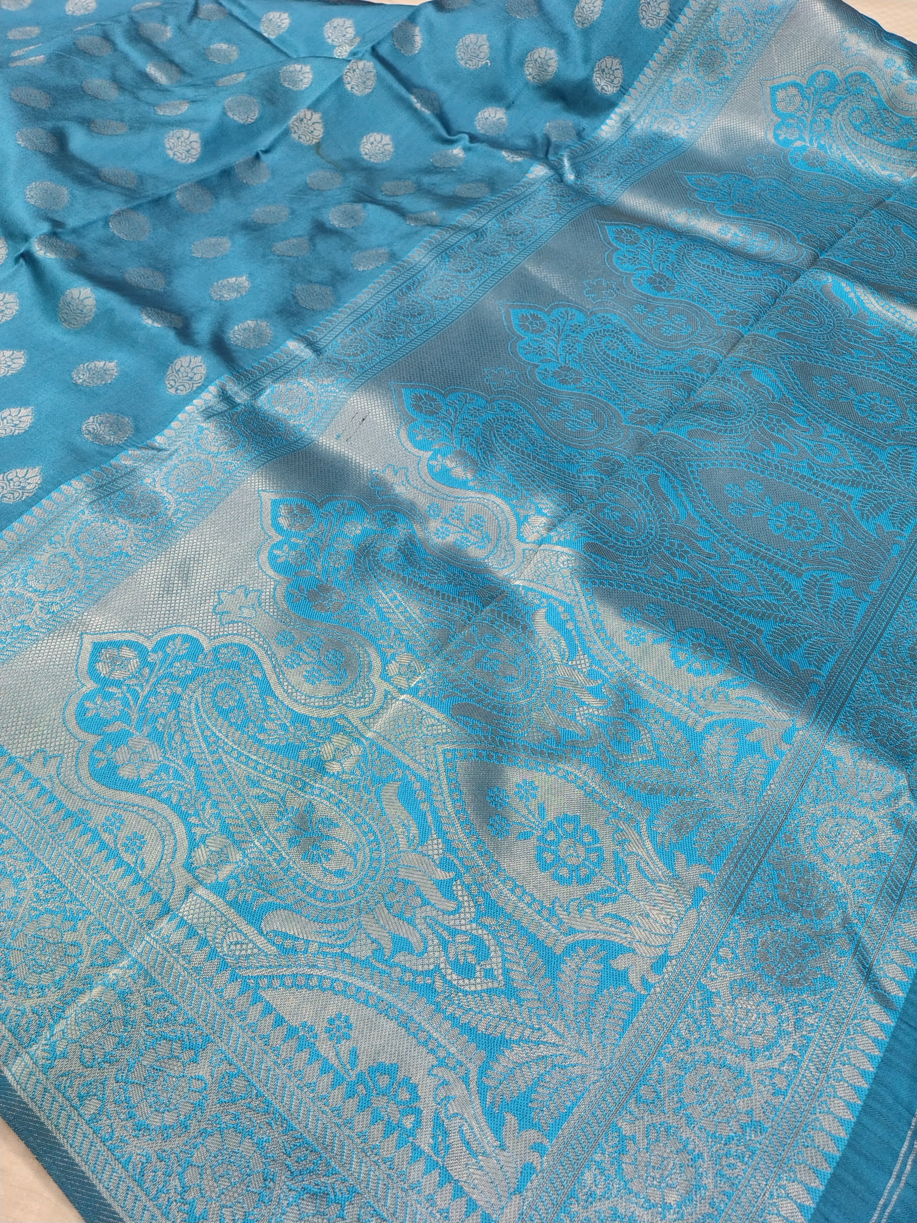 English Blue Soft Silk Banarasi Saree