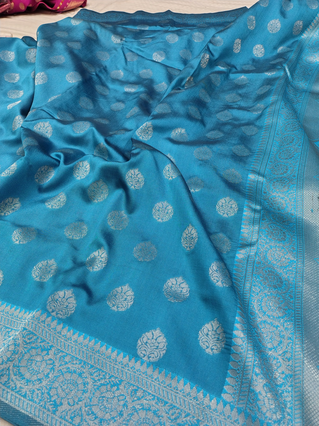 English Blue Soft Silk Banarasi Saree